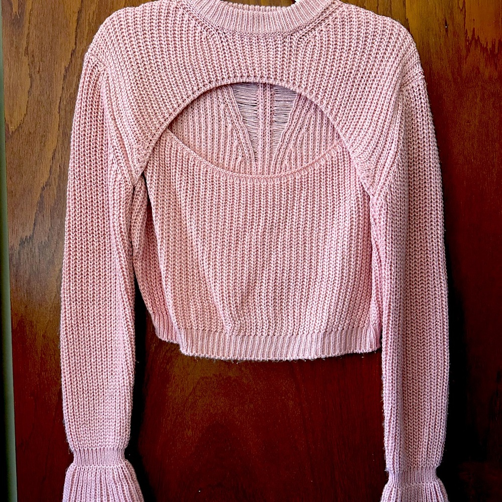 Fashion Nova Vintage Style Pink Cropped Sweater Distressed Keyhole